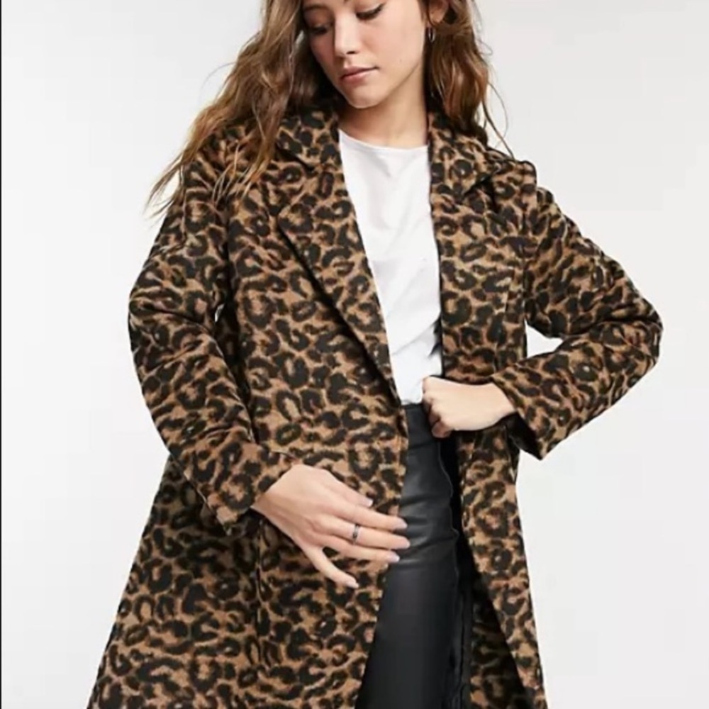 Asos leopard print wool blend collared pea coat